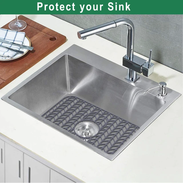 Alt view image 4 of 7 - Sink Protectors for Kitchen Sink 19x13 & 24x12.5 & 13x11 & 26x14 & 28x14 & 29x15, Large Silicone Mats Grid for Bottom of Farmhouse Stainless Steel (19x12.5 with 3 Reserved Holes)
