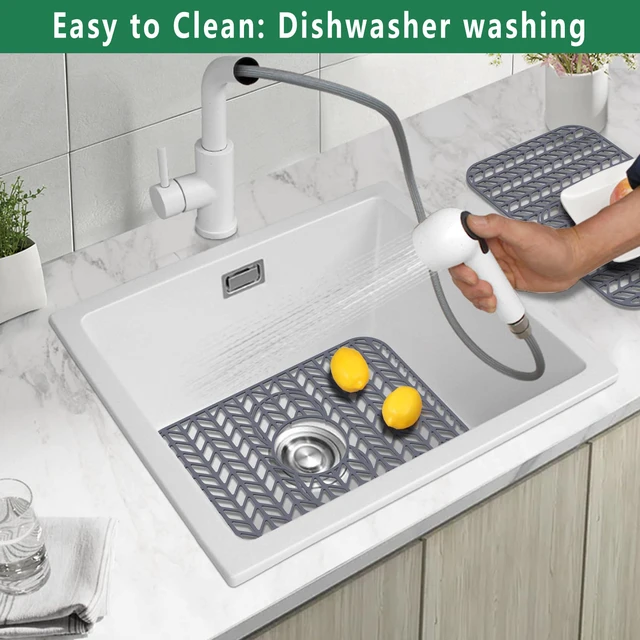 Alt view image 5 of 7 - Sink Protectors for Kitchen Sink 19x13 & 24x12.5 & 13x11 & 26x14 & 28x14 & 29x15, Large Silicone Mats Grid for Bottom of Farmhouse Stainless Steel (19x12.5 with 3 Reserved Holes)