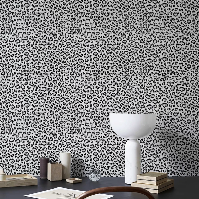 Alt view image 7 of 7 - Leopard Print Peel and Stick Wallpaper, Waterproof Removable Self Adhesive Textured Wall Paper, Black and White Unique Funky Cheetah Contact Paper for Bedroom and Bathroom 120"X17.3"(14.4 sq. ft)