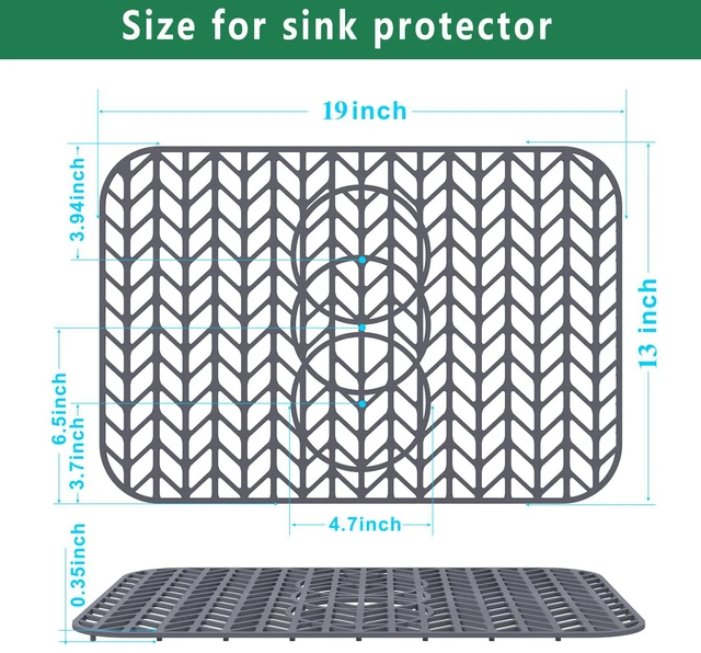 Alt view image 7 of 7 - Sink Protectors for Kitchen Sink 19x13 & 24x12.5 & 13x11 & 26x14 & 28x14 & 29x15, Large Silicone Mats Grid for Bottom of Farmhouse Stainless Steel (19x12.5 with 3 Reserved Holes)