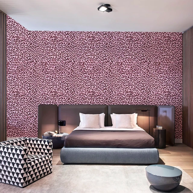 Alt view image 2 of 7 - Leopard Print Peel and Stick Wallpaper, Waterproof Removable Self Adhesive Textured Wall Paper, Black and Pink Unique Funky Cheetah Contact Paper for Bedroom and Bathroom 120"X17.3"(14.4 sq. ft)