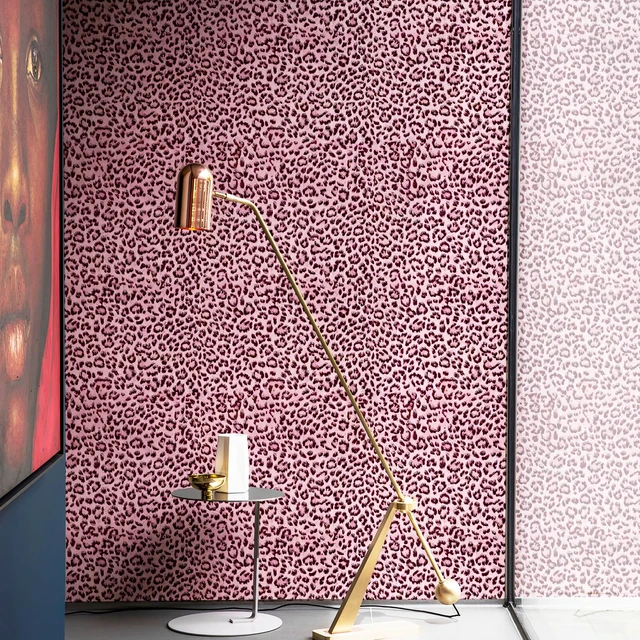 Alt view image 4 of 7 - Leopard Print Peel and Stick Wallpaper, Waterproof Removable Self Adhesive Textured Wall Paper, Black and Pink Unique Funky Cheetah Contact Paper for Bedroom and Bathroom 120"X17.3"(14.4 sq. ft)