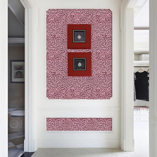 Alt view image 6 of 7 - Leopard Print Peel and Stick Wallpaper, Waterproof Removable Self Adhesive Textured Wall Paper, Black and Pink Unique Funky Cheetah Contact Paper for Bedroom and Bathroom 120"X17.3"(14.4 sq. ft)