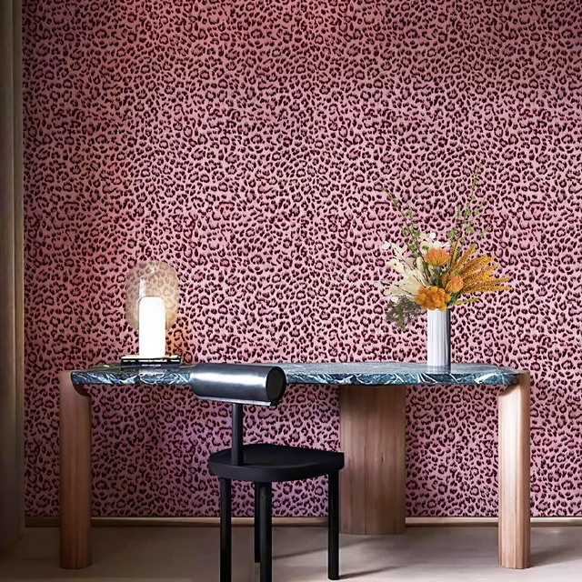 Alt view image 7 of 7 - Leopard Print Peel and Stick Wallpaper, Waterproof Removable Self Adhesive Textured Wall Paper, Black and Pink Unique Funky Cheetah Contact Paper for Bedroom and Bathroom 120"X17.3"(14.4 sq. ft)
