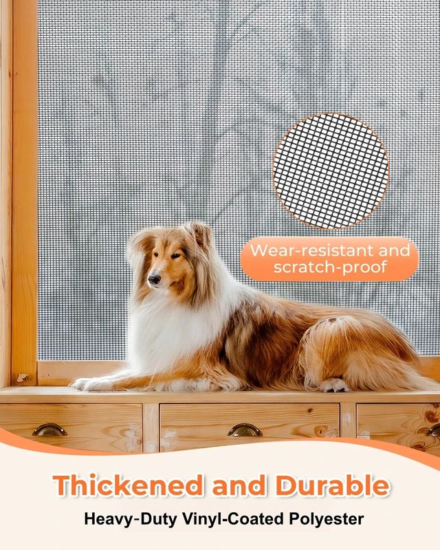 Alt view image 2 of 7 - Pet Proof Window Screen Replacement Mesh for Doors & Windows 330g/m² Heavyduty Vinyl-Coated Polyester Mesh, 39" x 78", Durable & Well-light & Airflow, Easy to Install for Patio & Porch