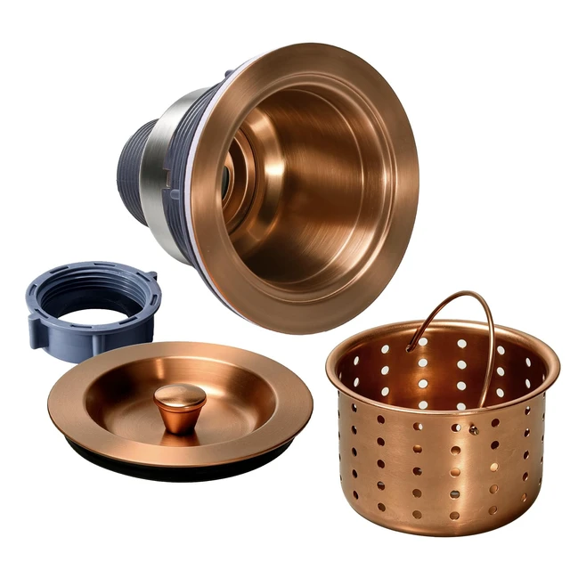 Alt view image 2 of 7 - 3/1-2 Inch Sink Drain Assembly Antique Copper Kitchen Sink Drain Kit Copper Stainless Steel Sink Basket Strainer Rubber Stopper, Sealing Lid/Removable Deep Waste Basket for Home, Kitchen