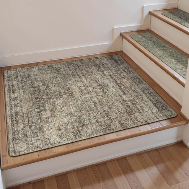 Alt view image 2 of 7 - Stair Treads Non-Slip Matching Mat for Wooden Steps 31"x31" Stair Rugs Square Capet Stair Treads Rubber Backing Stair Runner Anti-Slip Stair Landing Mat 31x31 Inch Stair Rugs Carpet for Stairs