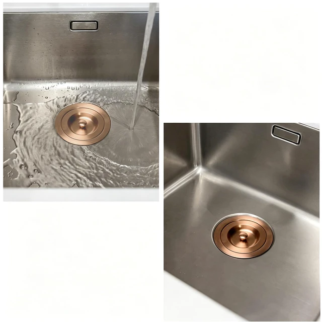 Alt view image 7 of 7 - 3/1-2 Inch Sink Drain Assembly Antique Copper Kitchen Sink Drain Kit Copper Stainless Steel Sink Basket Strainer Rubber Stopper, Sealing Lid/Removable Deep Waste Basket for Home, Kitchen