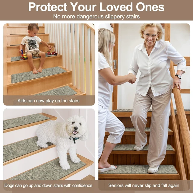 Alt view image 5 of 7 - Stair Treads Non-Slip Matching Mat for Wooden Steps 31"x31" Stair Rugs Square Capet Stair Treads Rubber Backing Stair Runner Anti-Slip Stair Landing Mat 31x31 Inch Stair Rugs Carpet for Stairs