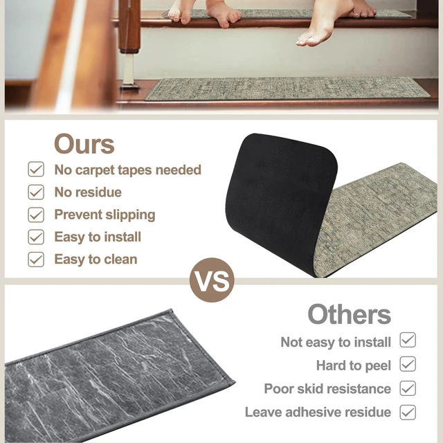 Alt view image 6 of 7 - Stair Treads Non-Slip Matching Mat for Wooden Steps 31"x31" Stair Rugs Square Capet Stair Treads Rubber Backing Stair Runner Anti-Slip Stair Landing Mat 31x31 Inch Stair Rugs Carpet for Stairs