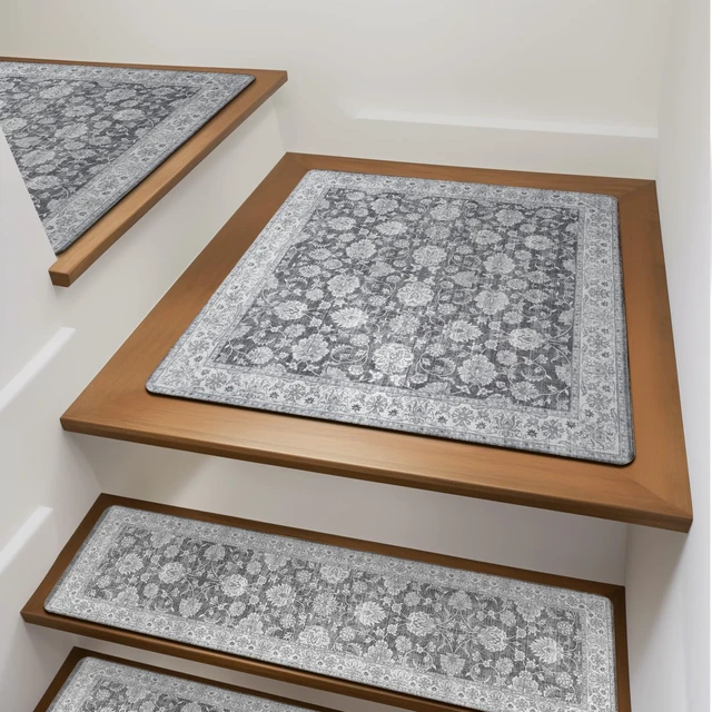 Main image of Non-Slip Stair Treads Matching Mat for Wooden Steps 31"x31" Square Rubber Backing Anti-Slip Stair Carpet Landing Mat Stair Rugs Gray Carpet for Stairs