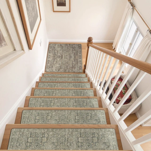 Alt view image 7 of 7 - Stair Treads Non-Slip Matching Mat for Wooden Steps 31"x31" Stair Rugs Square Capet Stair Treads Rubber Backing Stair Runner Anti-Slip Stair Landing Mat 31x31 Inch Stair Rugs Carpet for Stairs