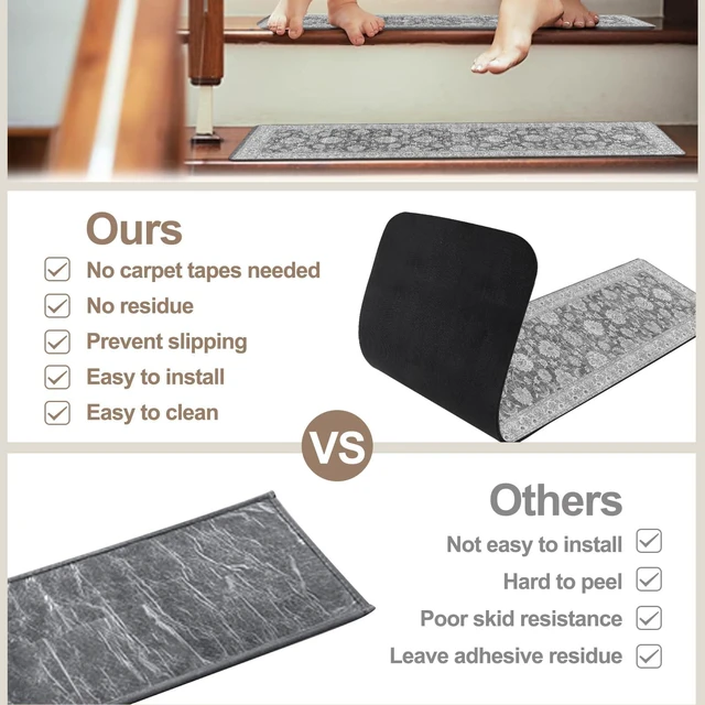 Alt view image 5 of 7 - Non-Slip Stair Treads Matching Mat for Wooden Steps 31"x31" Square Rubber Backing Anti-Slip Stair Carpet Landing Mat Stair Rugs Gray Carpet for Stairs
