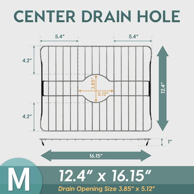 Alt view image 2 of 7 - 304 Stainless Steel Sink Protector Rack Rust-Resistant Grid for Kitchen Sink Bottom, Scratch Prevention, Drainage Support, Fits Sinks 16.15" x 12.4", Center Drain Hole Required