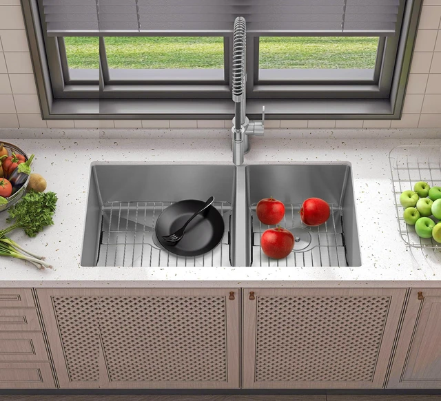 Alt view image 7 of 7 - 304 Stainless Steel Sink Protector Rack Rust-Resistant Grid for Kitchen Sink Bottom, Scratch Prevention, Drainage Support, Fits Sinks 16.15" x 12.4", Center Drain Hole Required