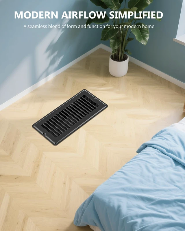 Alt view image 4 of 7 - 4x12 Floor Register Vent Covers for Home Floor Wall Ceiling Black 5-Pack Heavy Duty Steel Floor Vents, Quiet & Anti-Rust Adjustable Air Vent Cover, 10 Screws Include, Fits 4" x 12" Duct Opening