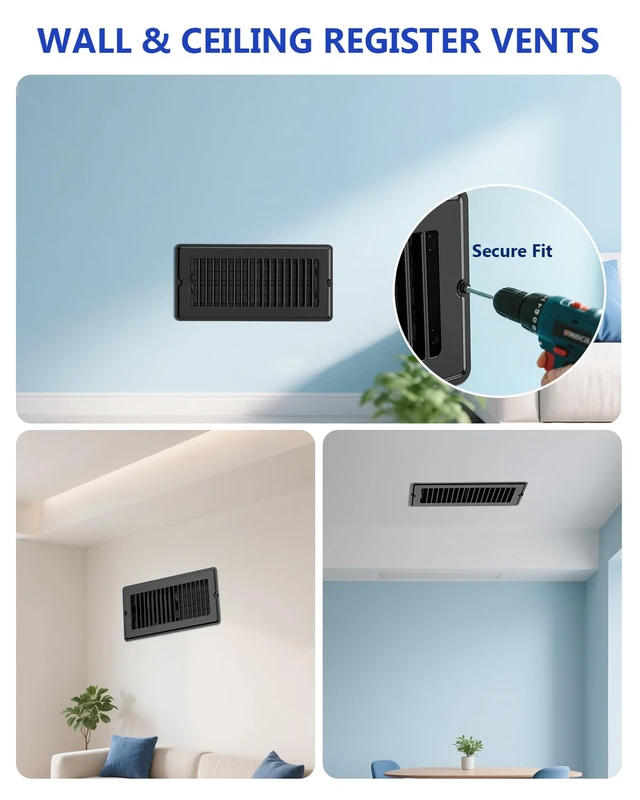 Alt view image 6 of 7 - 4x12 Floor Register Vent Covers for Home Floor Wall Ceiling Black 5-Pack Heavy Duty Steel Floor Vents, Quiet & Anti-Rust Adjustable Air Vent Cover, 10 Screws Include, Fits 4" x 12" Duct Opening