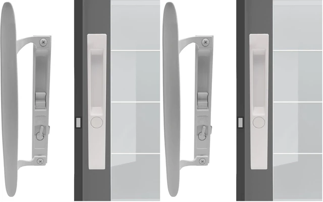 Main image of Flush Mount Non-Keyed Sliding Glass Door Handleset, 6-5/8" H.C., Fits 1" to 1-1/8" Thick Doors, Features Night Lock & Hook Latch, Non-Handed, White Diecast (Pack of 2)