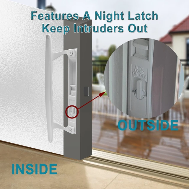 Alt view image 3 of 6 - Flush Mount Non-Keyed Sliding Glass Door Handleset, 6-5/8" H.C., Fits 1" to 1-1/8" Thick Doors, Features Night Lock & Hook Latch, Non-Handed, White Diecast (Pack of 2)