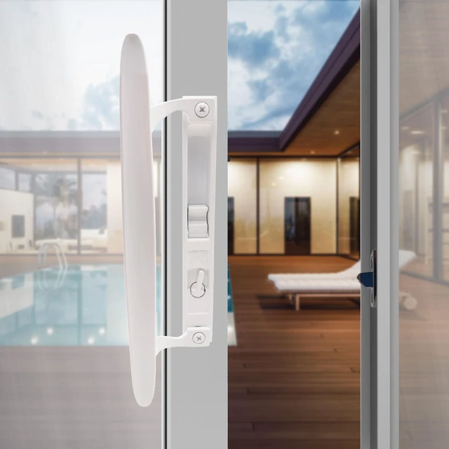 Alt view image 6 of 6 - Flush Mount Non-Keyed Sliding Glass Door Handleset, 6-5/8" H.C., Fits 1" to 1-1/8" Thick Doors, Features Night Lock & Hook Latch, Non-Handed, White Diecast (Pack of 2)
