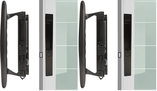 Main image of Flush Mount Non-Keyed Sliding Glass Door Handleset, 6-5/8" H.C., Fits 1" to 1-1/8" Thick Doors, Features Night Lock & Hook Latch, Non-Handed, Florida Bronze (Pack of 2)
