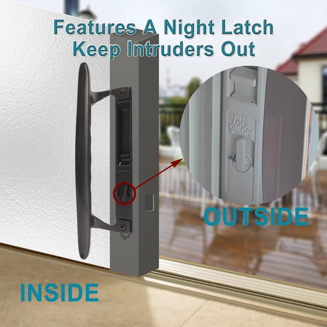 Alt view image 3 of 6 - Flush Mount Non-Keyed Sliding Glass Door Handleset, 6-5/8" H.C., Fits 1" to 1-1/8" Thick Doors, Features Night Lock & Hook Latch, Non-Handed, Florida Bronze