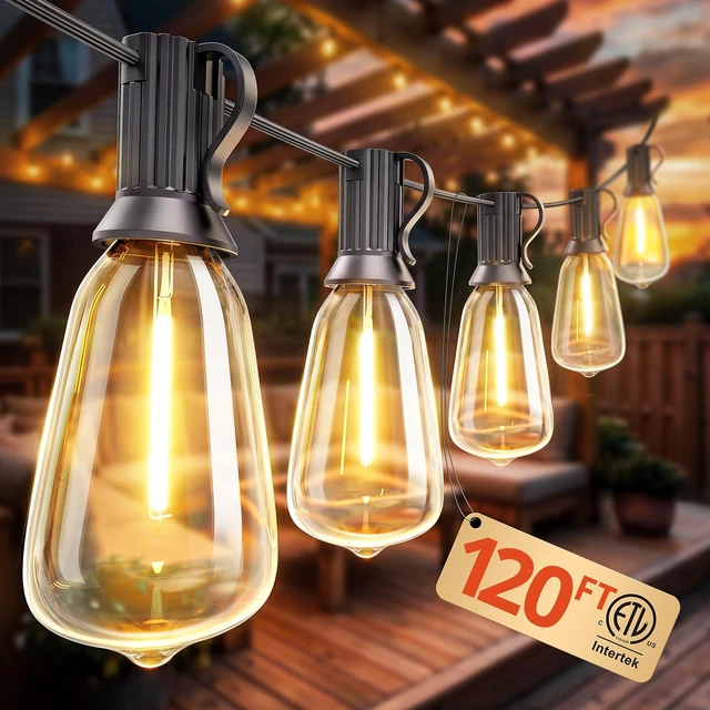 Main image of Outdoor String Lights 120FT, Outdoor Party Light with 58 Edison Lights Bulb Shatterproof,Edison Outside Lights,Plug-In,2700K Dimmable, Connectable, Hanging Light for Porch Garden Backyard Deck Balcony