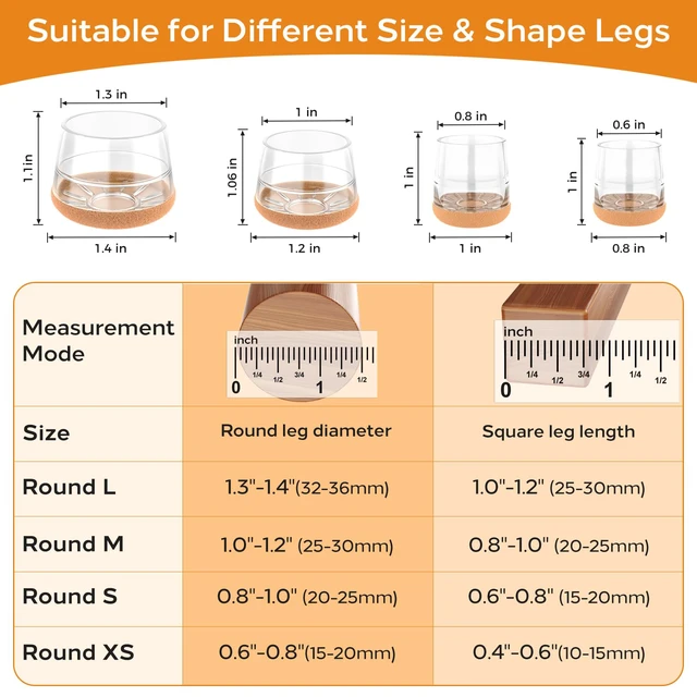 Alt view image 2 of 7 - 24 PCS Silicone Chair Leg Floor Protectors Extra Small(0.6"-0.8") Rubber Felt Furniture Pads Chair Legs Caps/Covers for Hardwood Floors, Tile from Scratches & Reduce Noise - Round, Clear