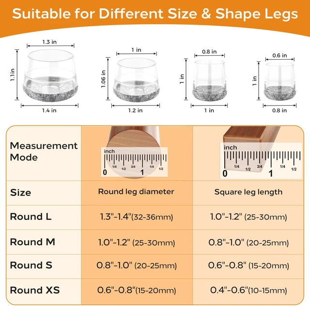 Alt view image 2 of 7 - 24 PCS Silicone Chair Leg Floor Protectors Extra Small(0.6"-0.8") Rubber Felt Furniture Pads Chair Legs Caps/Covers for Hardwood Floors, Tile from Scratches & Reduce Noise - Round, Grey