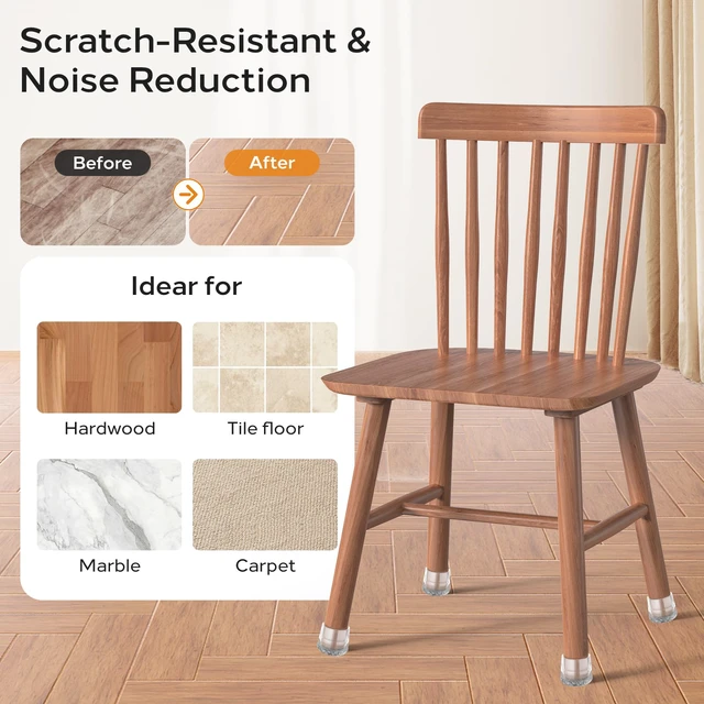 Alt view image 3 of 7 - 24 PCS Silicone Chair Leg Floor Protectors Extra Small(0.6"-0.8") Rubber Felt Furniture Pads Chair Legs Caps/Covers for Hardwood Floors, Tile from Scratches & Reduce Noise - Round, Grey