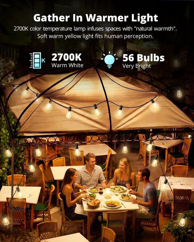 Alt view image 4 of 7 - Outdoor String Lights 120FT, Outdoor Party Light with 58 Edison Lights Bulb Shatterproof,Edison Outside Lights,Plug-In,2700K Dimmable, Connectable, Hanging Light for Porch Garden Backyard Deck Balcony