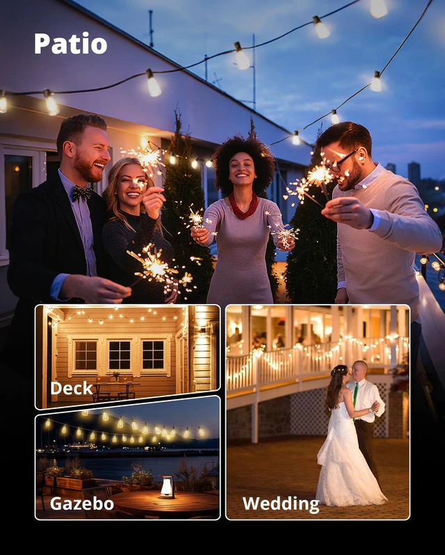 Alt view image 6 of 7 - Outdoor String Lights 120FT, Outdoor Party Light with 58 Edison Lights Bulb Shatterproof,Edison Outside Lights,Plug-In,2700K Dimmable, Connectable, Hanging Light for Porch Garden Backyard Deck Balcony
