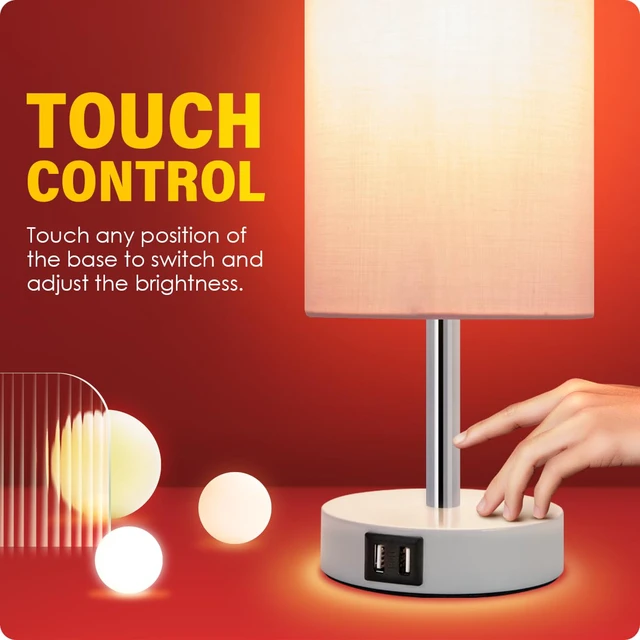 Alt view image 4 of 6 - Desk Lamp with USB Port, Touch Control Desk Lamp with 3 Levels Brightness, Bedside Table Lamp with Round Pink Shade for Bedroom, Living Room, Dorm, Home Office