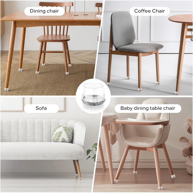 Alt view image 6 of 7 - 24 PCS Silicone Chair Leg Floor Protectors Extra Small(0.6"-0.8") Rubber Felt Furniture Pads Chair Legs Caps/Covers for Hardwood Floors, Tile from Scratches & Reduce Noise - Round, Grey