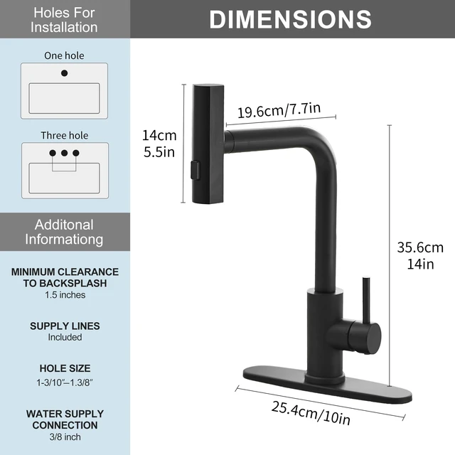 Alt view image 2 of 7 - Black Waterfall Kitchen Faucet with Pull Down Sprayer & Soap Dispenser Stainless Steel Single Handle Faucet with 3 Spray Modes for Farmhouse, RV, Laundry, Bar and Utility Sinks