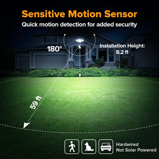 Alt view image 3 of 7 - 84W 9500LM LED Flood Lights Hardwire Motion Sensor Outdoor Lights Night Light, 4 Head LED Flood Lights, 5000K Daylight, IP65 Waterproof, Motion Detected Lights for Outside (Black)