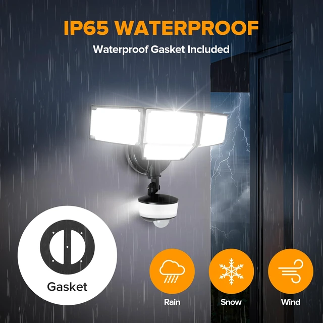 Alt view image 7 of 7 - 84W 9500LM LED Flood Lights Hardwire Motion Sensor Outdoor Lights Night Light, 4 Head LED Flood Lights, 5000K Daylight, IP65 Waterproof, Motion Detected Lights for Outside (Black)