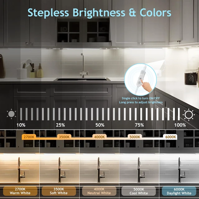 Alt view image 3 of 7 - 6 PCS 12-inch Plug-in Under Cabinet Lights, Ultra-Thin Multicolor Dimmable Lighting for Kitchen Cabinets, Counters, Workbenches, Desks and Shelves