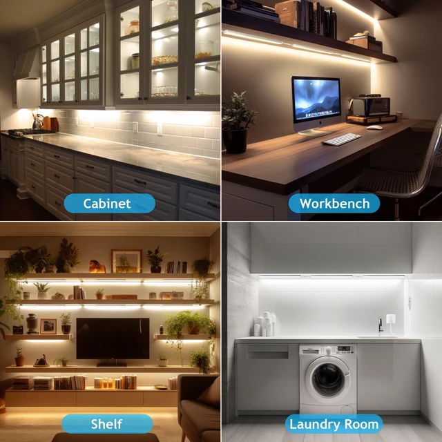 Alt view image 7 of 7 - 6 PCS 12-inch Plug-in Under Cabinet Lights, Ultra-Thin Multicolor Dimmable Lighting for Kitchen Cabinets, Counters, Workbenches, Desks and Shelves