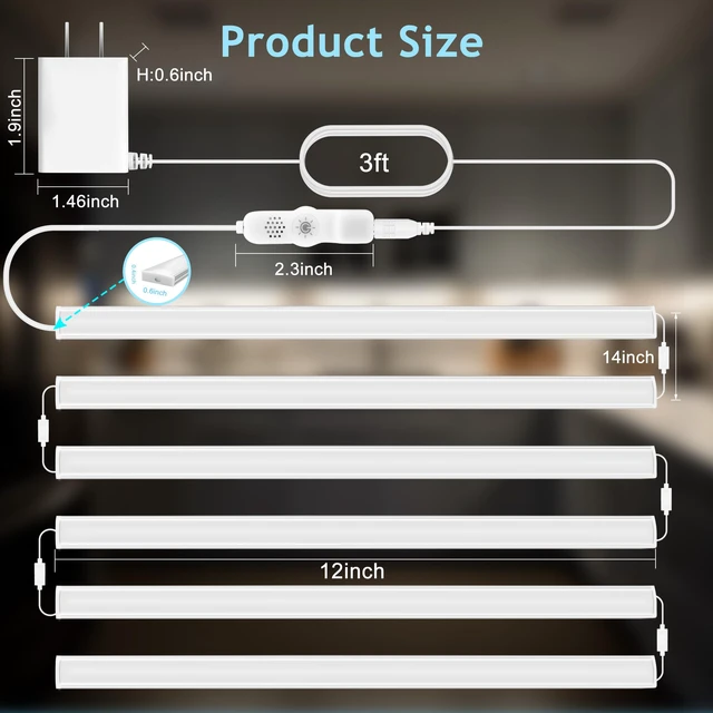 Alt view image 5 of 7 - 6 PCS 12-inch Plug-in Under Cabinet Lights, Ultra-Thin Multicolor Dimmable Lighting for Kitchen Cabinets, Counters, Workbenches, Desks and Shelves