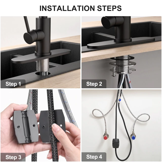 Alt view image 7 of 7 - Black Waterfall Kitchen Faucet with Pull Down Sprayer & Soap Dispenser Stainless Steel Single Handle Faucet with 3 Spray Modes for Farmhouse, RV, Laundry, Bar and Utility Sinks
