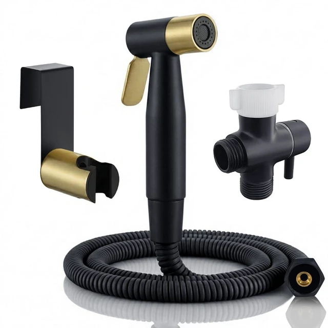 Main image of Handheld Bidet Sprayer for Toilet, Stainless Steel Metal Made Baby Cloth Diaper Spraying Kit, Bathroom Toilet Bidet Attachment Set for Bathing Pets and Feminine Washing,Matte Black and Gold