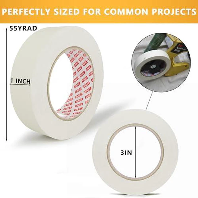 Main image of Masking Tape 1 Inch Wide x 55 Yds, 12 Rolls, White Painters Tape (Pack of 2)