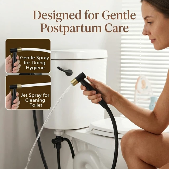 Alt view image 3 of 7 - Handheld Bidet Sprayer for Toilet, Stainless Steel Metal Made Baby Cloth Diaper Spraying Kit, Bathroom Toilet Bidet Attachment Set for Bathing Pets and Feminine Washing,Matte Black and Gold