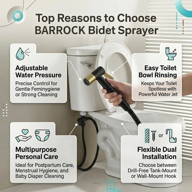 Alt view image 5 of 7 - Handheld Bidet Sprayer for Toilet, Stainless Steel Metal Made Baby Cloth Diaper Spraying Kit, Bathroom Toilet Bidet Attachment Set for Bathing Pets and Feminine Washing,Matte Black and Gold