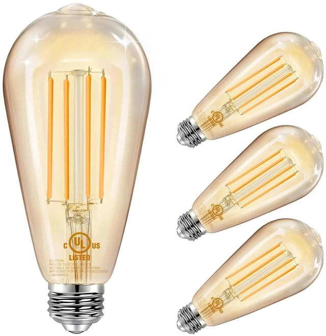 Main image of 4 Pack Vintage LED Edison Bulbs, E26 Led Bulb 60W Equivalent, Dimmable Led Light Bulbs, High Brightness 800 LM Amber Warm 2200K, ST58 Antique Filament Bulbs, Clear Glass Style for Home