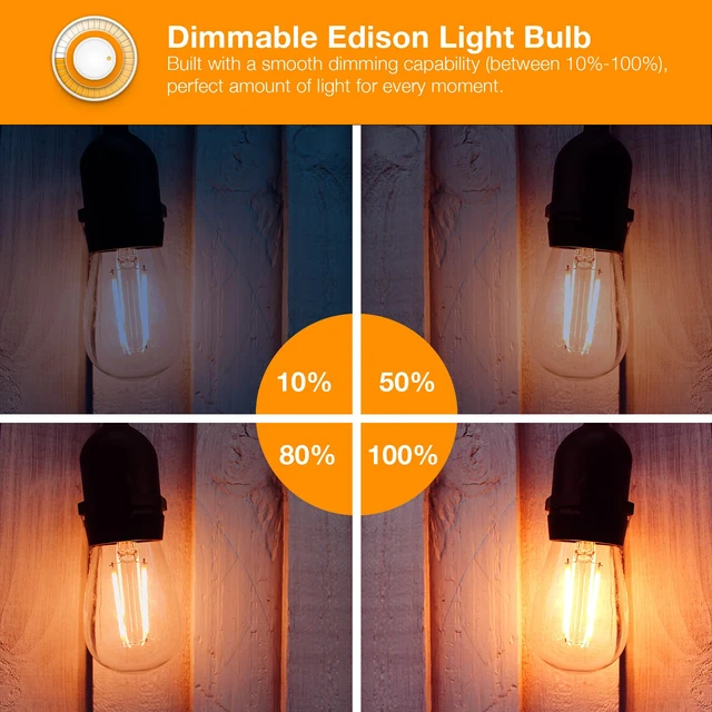 Alt view image 5 of 7 - 4 Pack Vintage LED Edison Bulbs, E26 Led Bulb 60W Equivalent, Dimmable Led Light Bulbs, High Brightness 800 LM Amber Warm 2200K, ST58 Antique Filament Bulbs, Clear Glass Style for Home