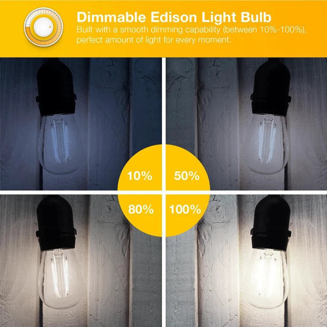 Alt view image 3 of 6 - 4 Pack Vintage LED Edison Bulbs, E26 LED Bulb 60W Equivalent, Dimmable LED Light Bulbs, 8W High Brightness 800 LM Daylight 5000K, ST58 Antique Filament Bulbs, Clear Glass Style for Home