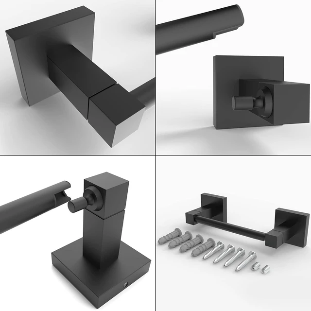 Alt view image 4 of 7 - Matte Black Toilet Paper Holder Wall Mount for Bathroom, 2 Pack Dual-Post Pivoting Tissue Roll Holder with Square Base, Rustproof 304 Stainless Steel, Screw-in, for Hotel Apartments, Modern