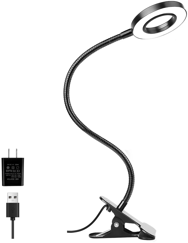 Main image of Desk Lamps Clip on Reading Light for Bed Home Office Craft (Black) With 5V 2A Adapter, 10 Dimmable Brightness 3 Modes, Flexible Neck Light Desk Lamps for Home Office Headboard